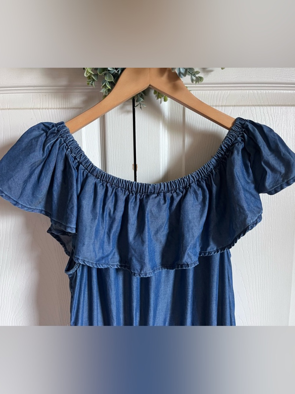 Tommy Bahama Off-Shoulder Ruffle Blue Midi Dress with Drawstring Waist - Picture 4 of 12